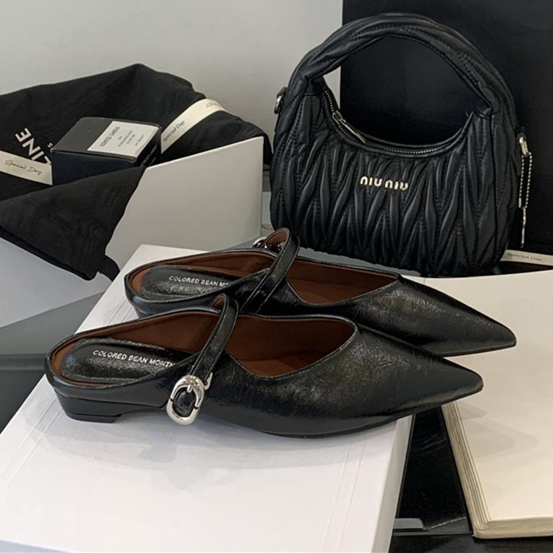 Fashion Bailamos New Brand Women Mules Shoes Fashion Pointed Toe Shallow Slip On Slipper Shoes Flat Heel Dress Sandals Mujer