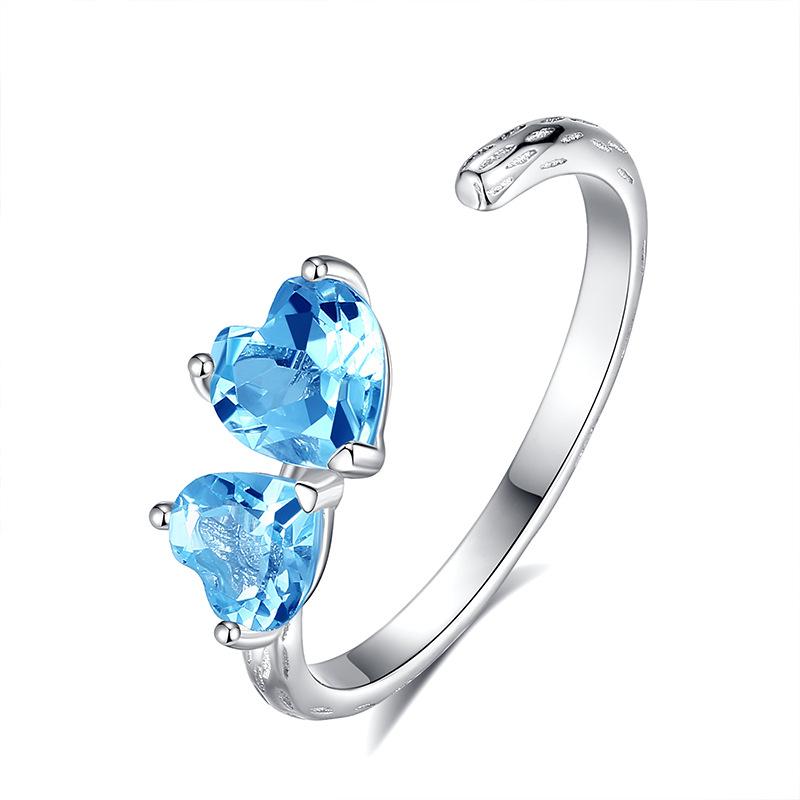 S925 sterling silver love natural stone opening ring for women, European and American light luxury temperament adjustable ring for women