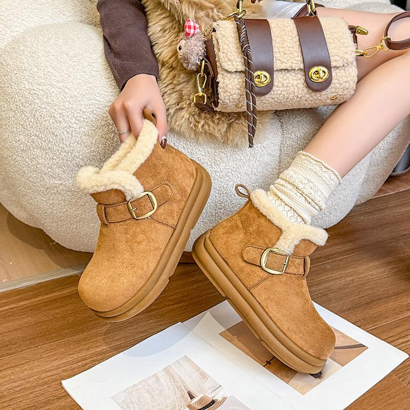 Women's fashion lightweight height-enhancing thick soles winter warm fur one snow boots plush lining non-slip casual sports cotton boots Le Fu shoes