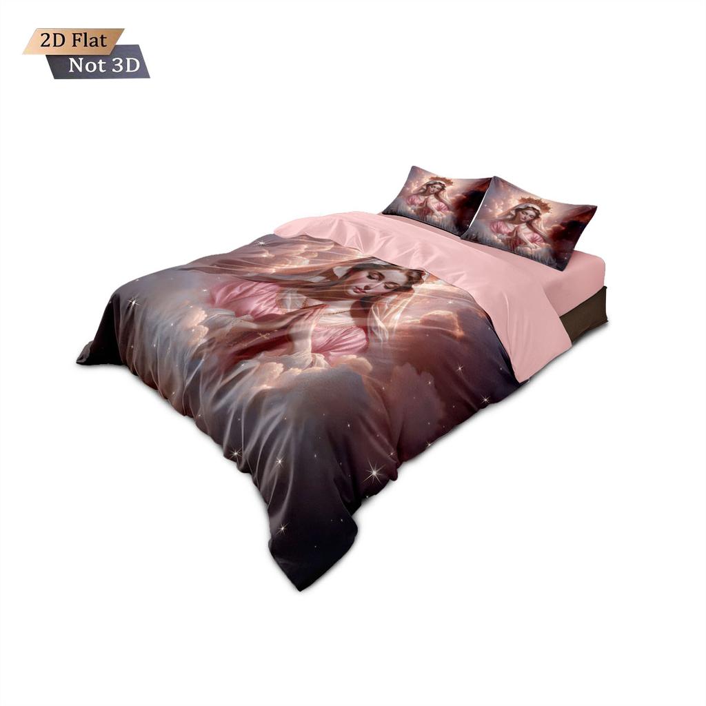 3pcs Virgin Mary Pink Printed Core Free Bedding Set Soft and Comfortable Dormitory Bedroom Multiple Sizes Machine Washable