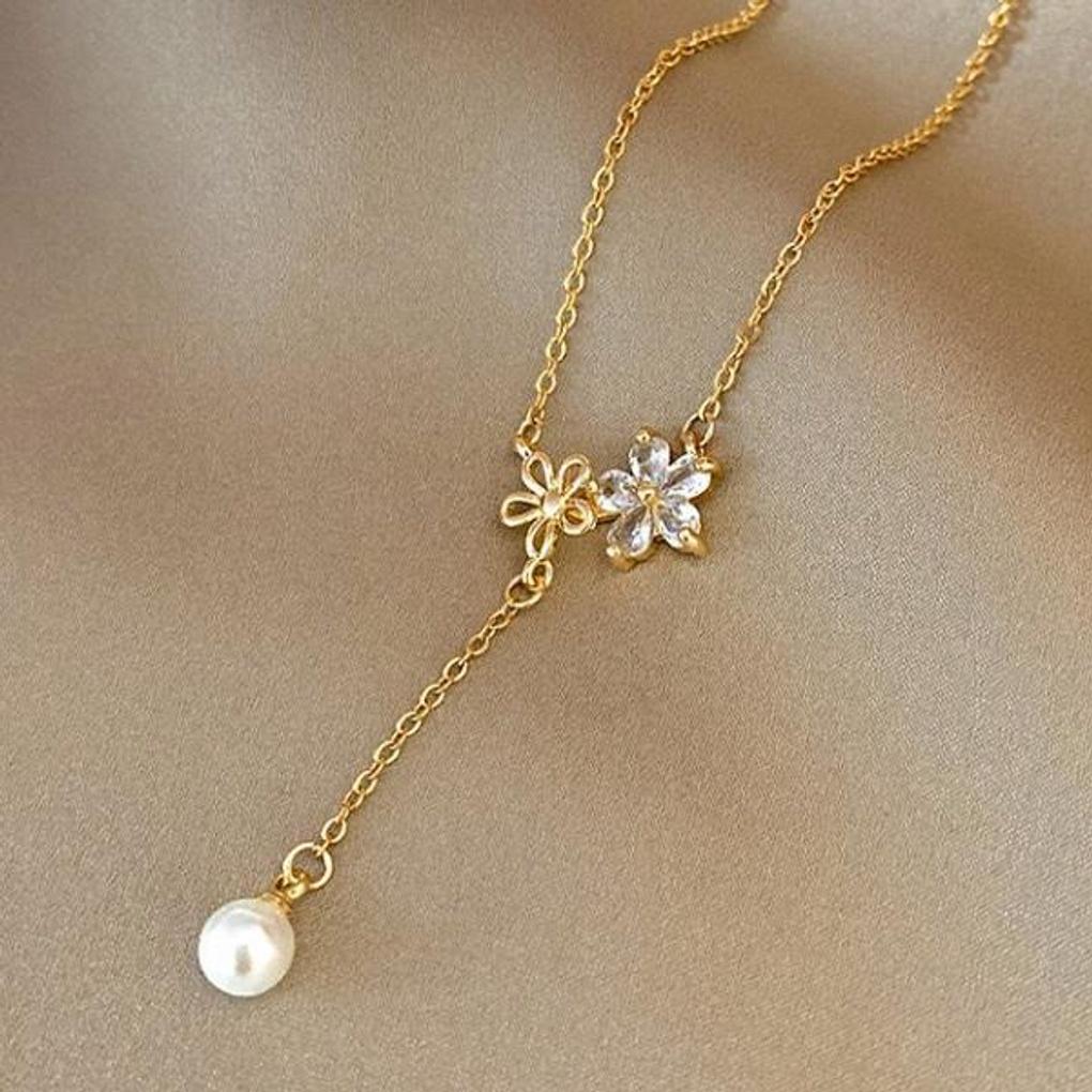 Women's Daily Accessory Sari Flower Pearl Necklace
