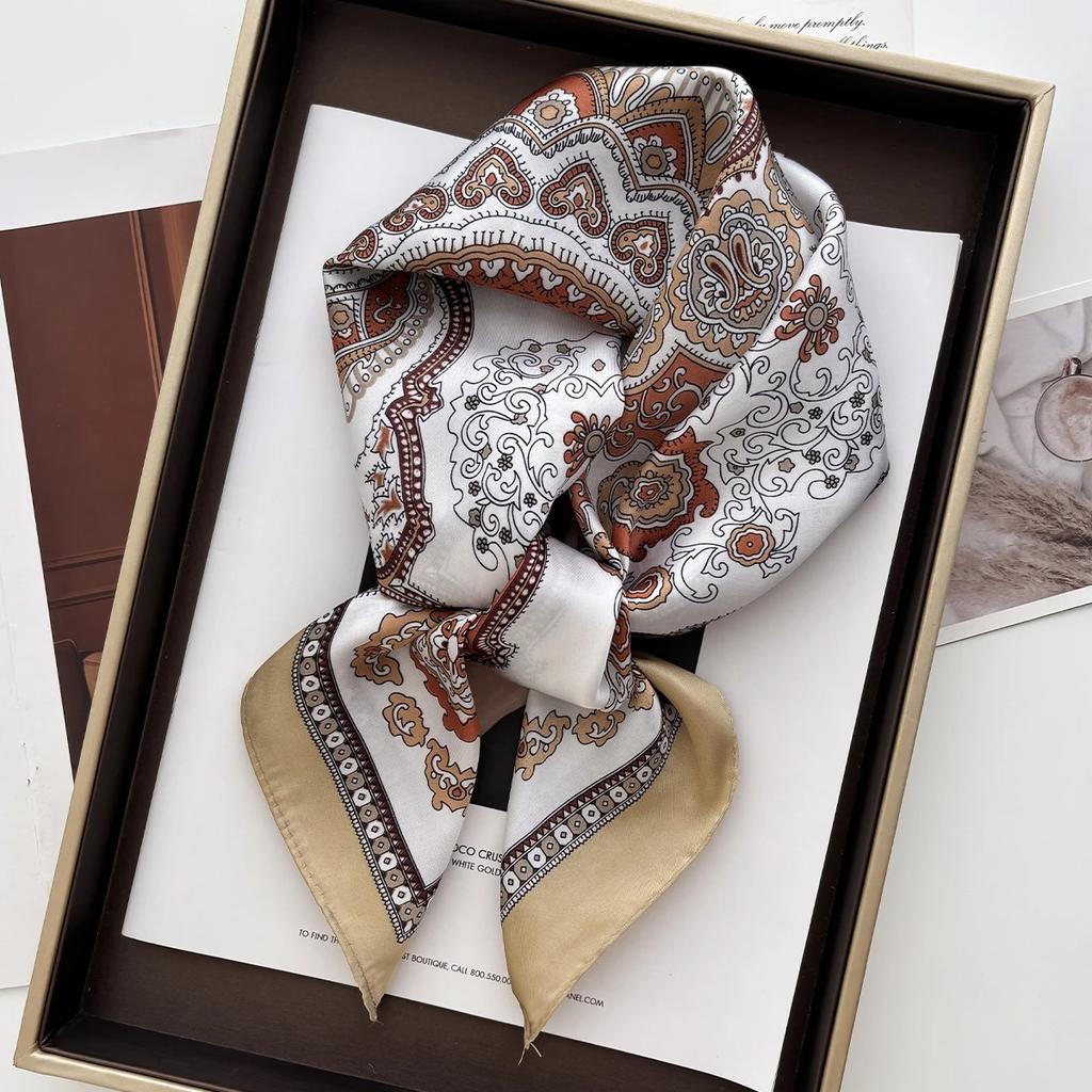 Luxury Paisley Print Shawl Square Scarf for Women Soft Satin Neckerchief Female Hair Bands Ribbon Headband Bandana