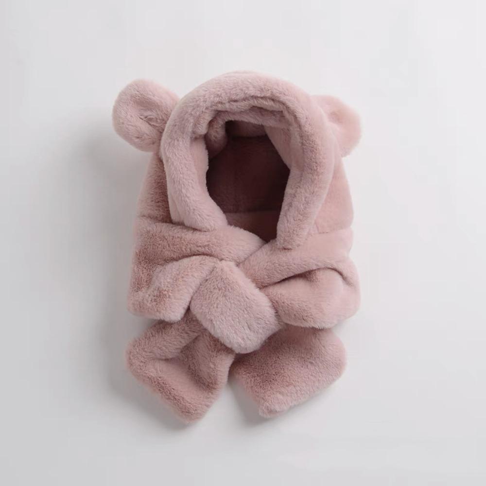 Faux Fur Baby Bear Plush Hat Winter Ear Protection Hats Cute One-Piece Hat Scarf  Kids