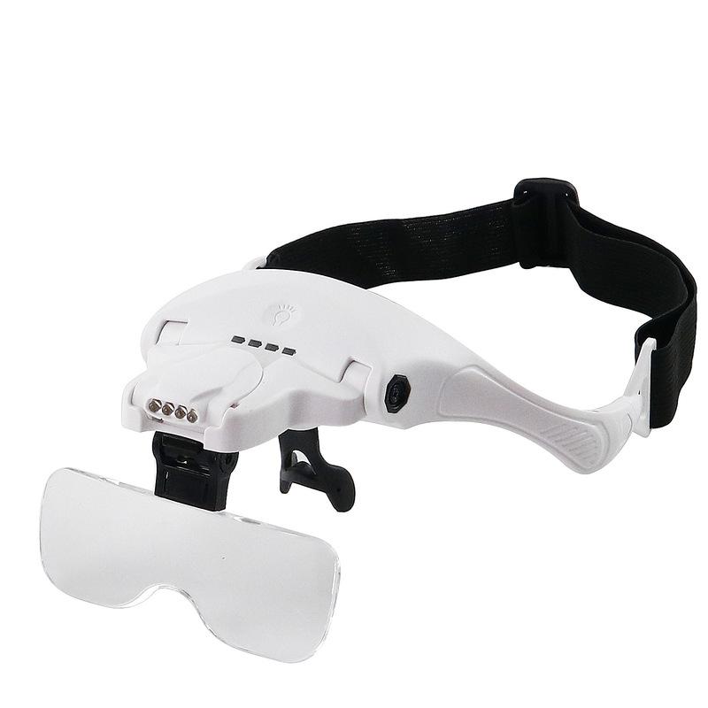 Head Magnifying Glass with 4 LED Light Head Mount Magnifier Glasses 5 Detachable Lens 1X 1.5X 2.0 X 2.5X 3.5X for Reading Repair