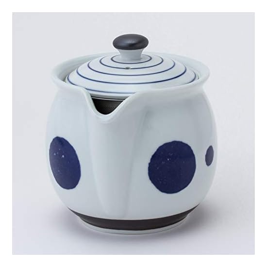 Hasami Ware Teapot, Marumon Line Pattern (with Super Stainless Steel Tea Strainer), Capacity approx.