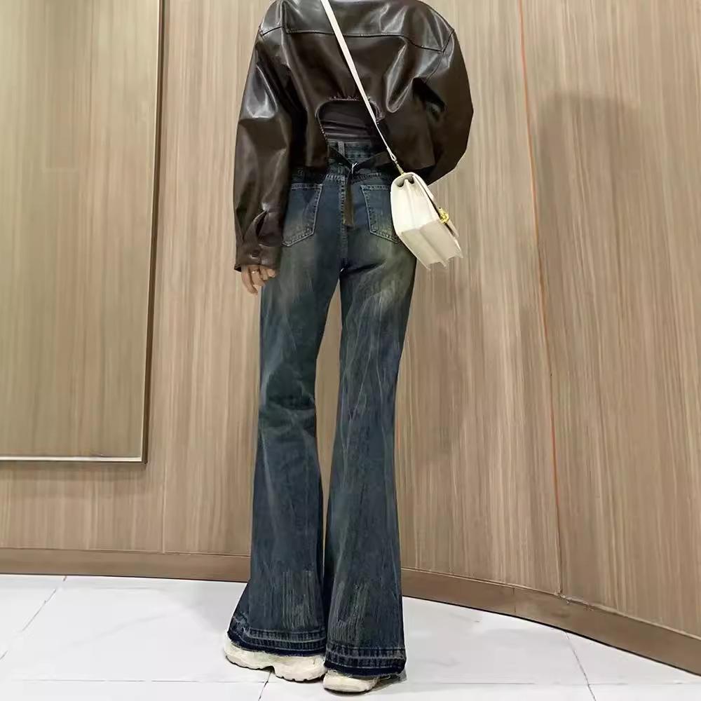 2024 Women's Autumn Micro Flare Jeans - Petite Loose Fit American Style Bell Bottoms