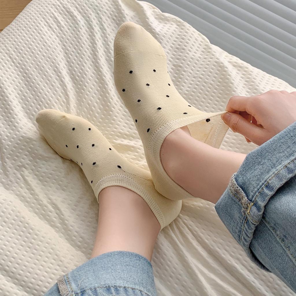 Ji Shallow Mouth Boat Socks Solid Color Polka Dots Do Not Fall Off, And Invisible Short Socks Polka Dot Boat Socks Women