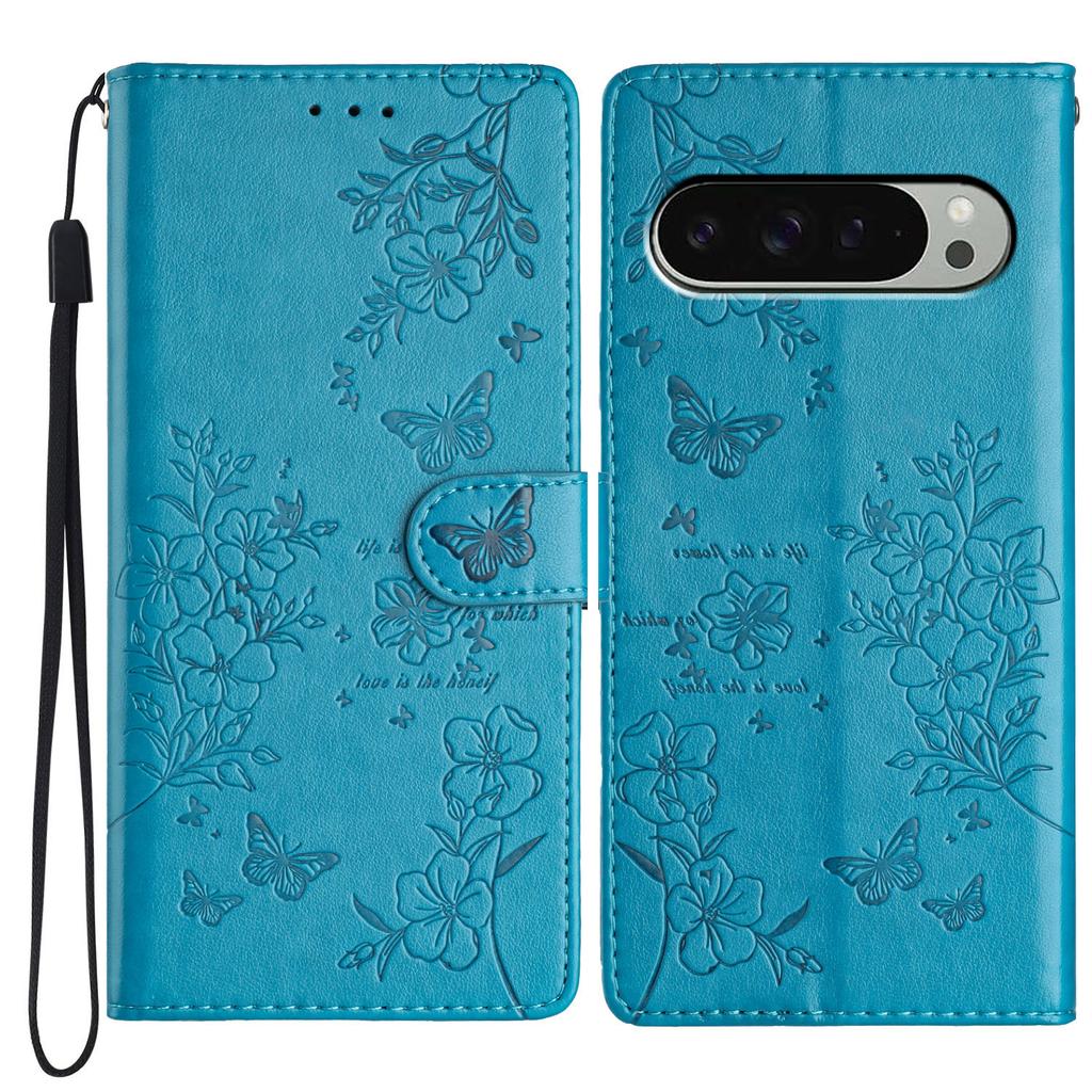 Für Google Pixel 9 Pro/Pixel 9 Brieftaschen-Handyhülle Schmetterling Floral Prägung Leder Klapphülle