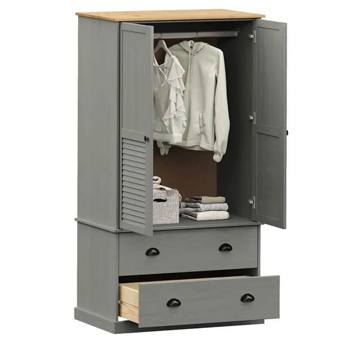VidaXL Wardrobe VIGO Grey 90x55x170 Cm Solid Pine Wood, Storage Cabinet, Wardrobe Organiser, Cabinet, 353165