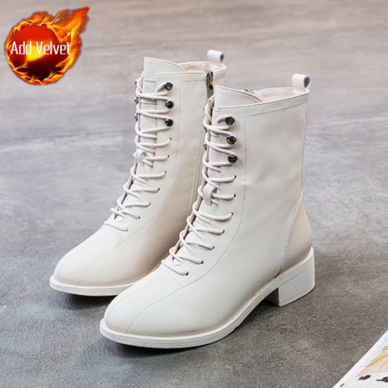 Fashion Elegant with Medium Heels Women's Ankle Boots Lace-up Leather Female Short Shoes Autumn Winter New in Sale Fashion 2025 Booties