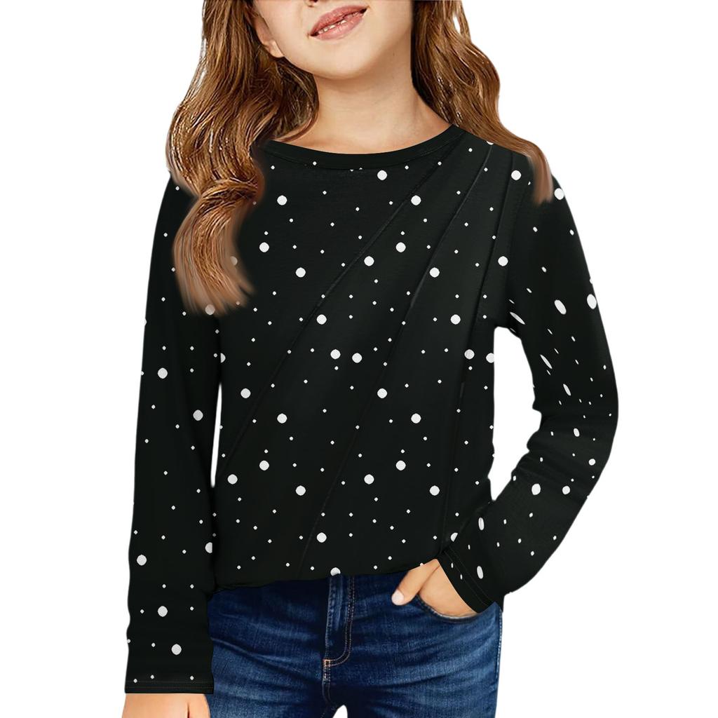 Girls' Long Sleeve Tee - Pleated Round Neck Casual Top