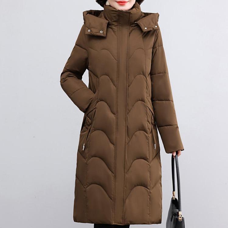 Elegant Middle Age Woman Winter Parkas Long Coat Hooded Overcoat Casual Thick Warm Lady Jackets