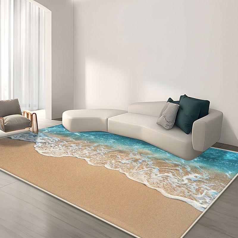 Modern Decoration Large Living Room Rugs 3D Coast Pattern Bedroom Bedside Easy Clean Carpet Lounge Non-slip Washable Mat Outdoor