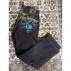 FlowStreet Y2k 2000s Statue of Liberty Diamonds Denim Pants Casual High Waist Straight Wide Leg Jeans Harajuku Vintage Pants