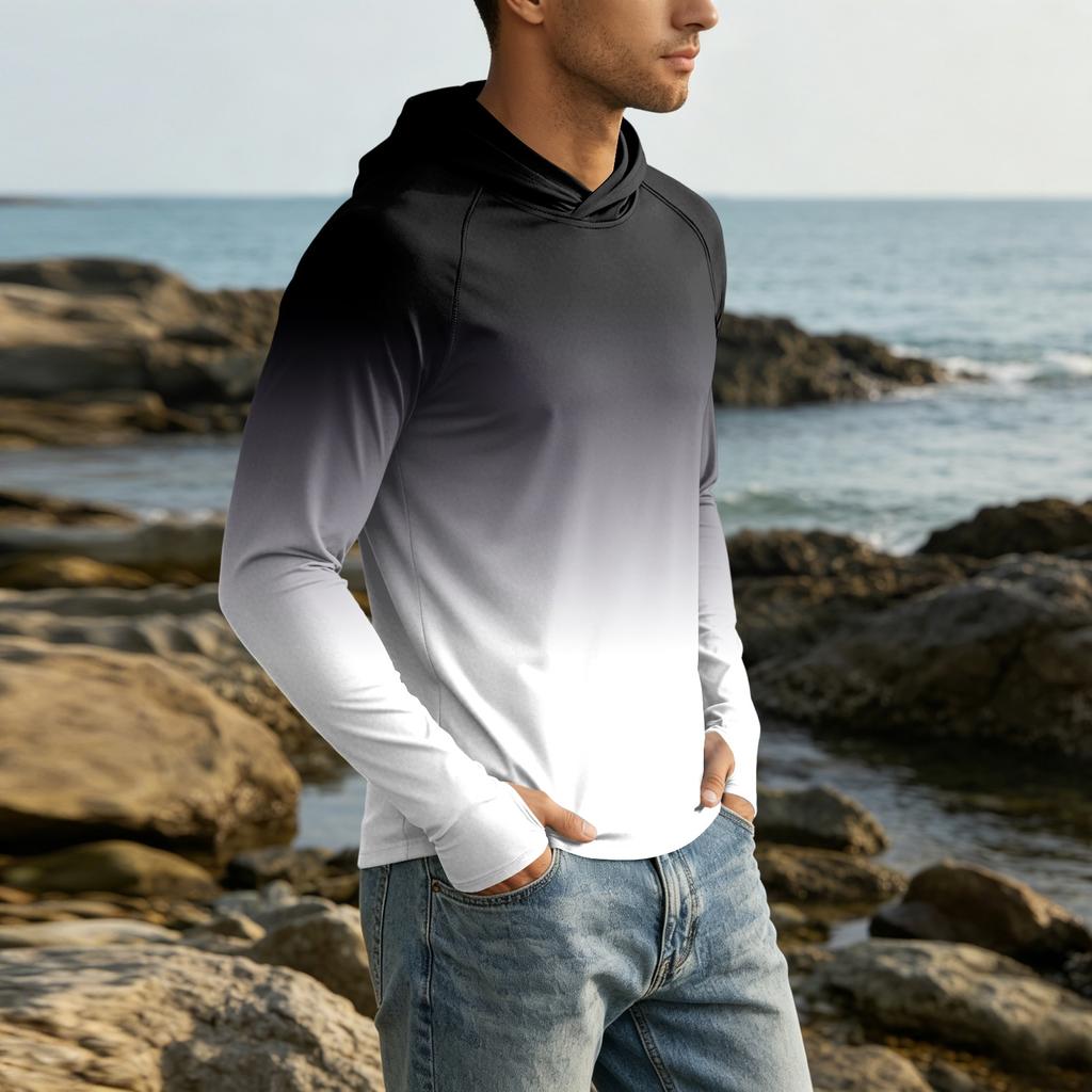 Men's 50 Plus Sun Hoodie Long Sleeve Lightweight Stretch Quick Dry Hooded Shirt for Outdoor Activities