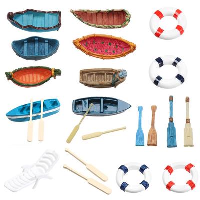 1 SET Mini Boat And Paddle Figurine Artificial Resin Small Ship Ornament DIY Micro Landscape Home Garden Miniatures Decorations