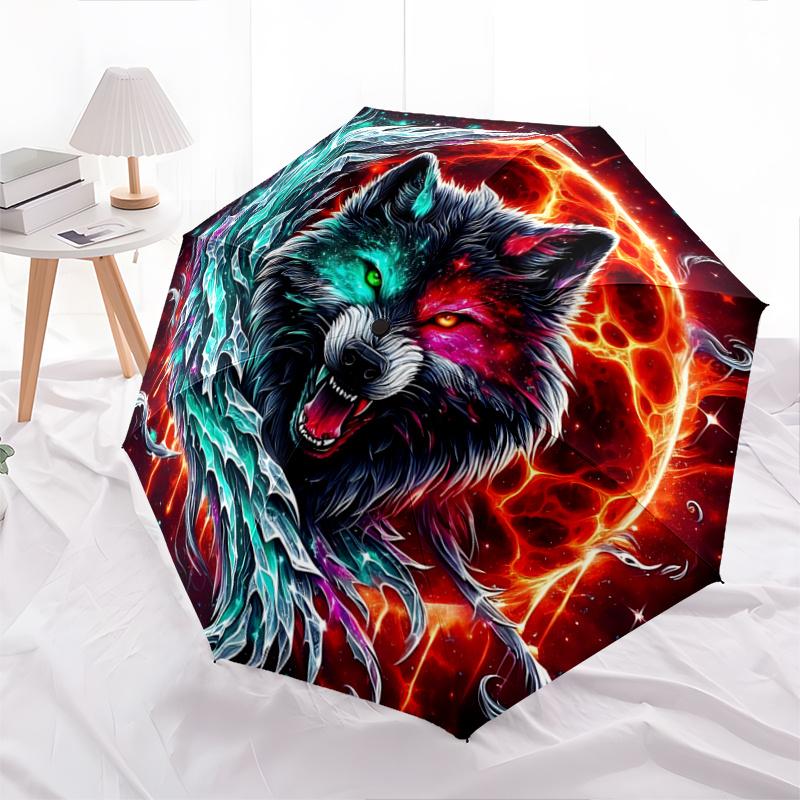 

1pc Galactic Wolf Automatic Opening and Closing Umbrella, Lightweight 3-Fold, With Cute Cartoon Characters, Suitable for Home, Outdoor and Daily