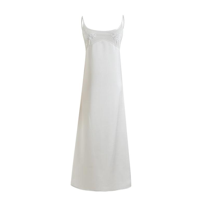 Pure French Sexy Mesh Splicing Satin Lace Embroidery Suspender Dress Women s White Suspender Skirt S белый