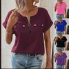 Women's Short Sleeve Zip Up Blouse Casual Loose Fit Tunic Tops With Pocket For Spring