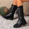 Autumn New Retro High Tube Lace-up Western Cowboy Boots Women's Foreign Trade Versatile Thick Heel Strap Embroidered Knight Boots