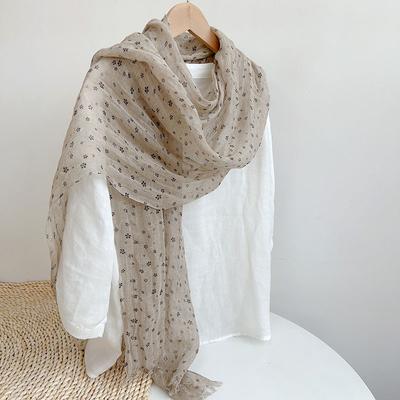 Rain and Dew Hemp Primary Color Floral Small Flower Linen Scarf Breathable Thin Shawl Neck Protection Sun Protection Silk Scarf Women