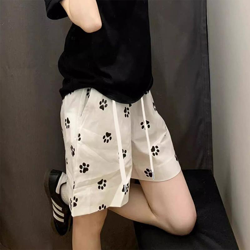 2026 Summer Maternity White Sports Shorts with Cute Dog Paw Print - Thin, Loose, Wide-Leg Style 2XL