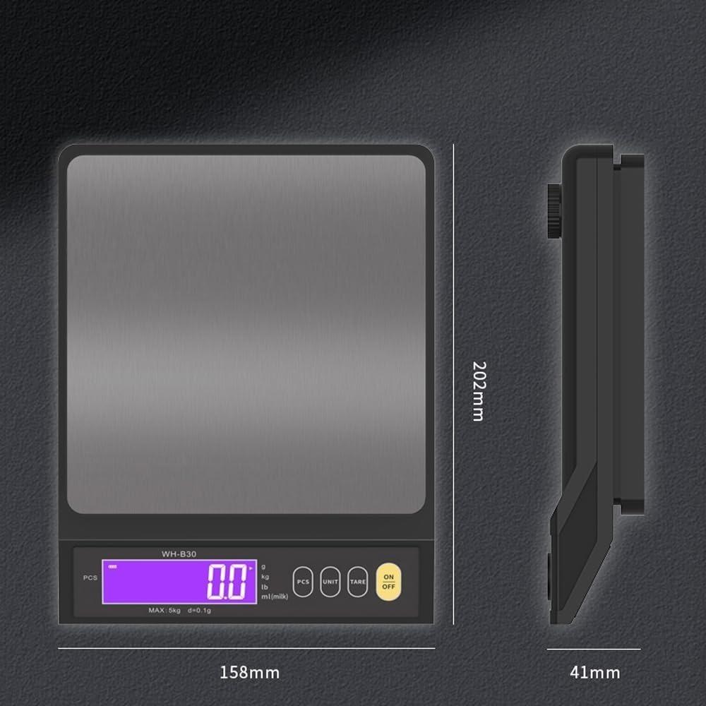 Digital Electronic Kitchen Scale Waterproof Stainless Steel Measuring Scale with LCD Display 5kg/0.1g 10kg/1g Rechargeable