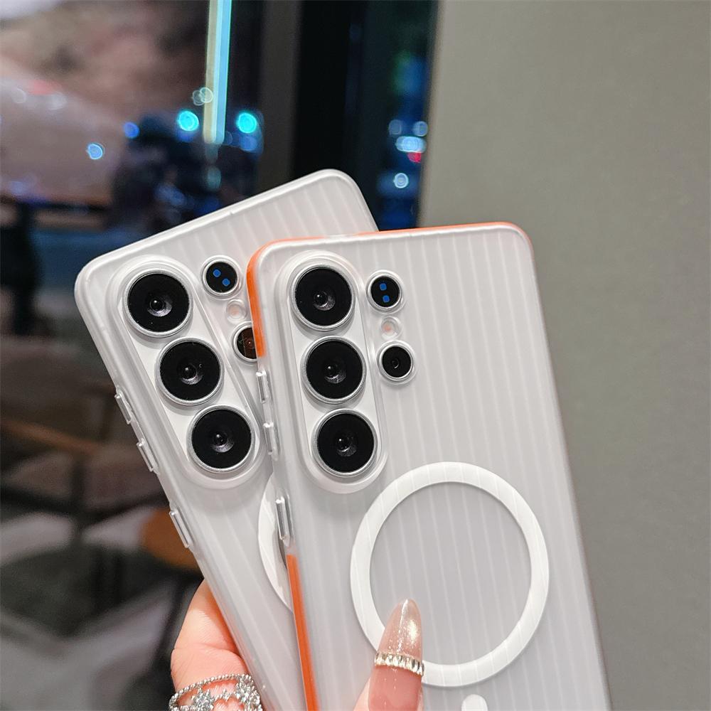 3D Corrugated Pattern Non Slip Matte Clear Case For Samsung Galaxy S23 S25 Ultra S26 Plus For Magsfe Magnetic Hard Cover