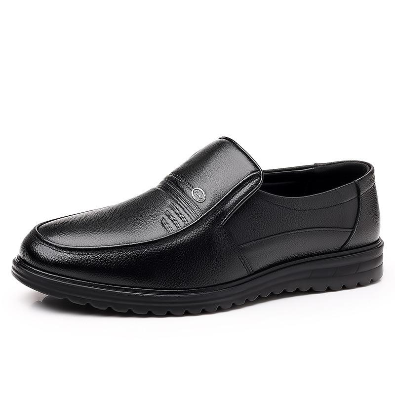 Casual leather shoes men's new business dress genuine leather men's single shoes medium old dad shoes velvet cotton shoes