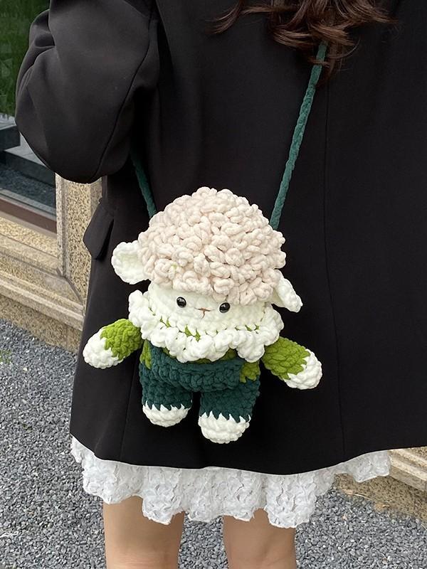Mini Woolen Cartoon Plush Bag With Phone Pocket For Daily Use Girls Gift