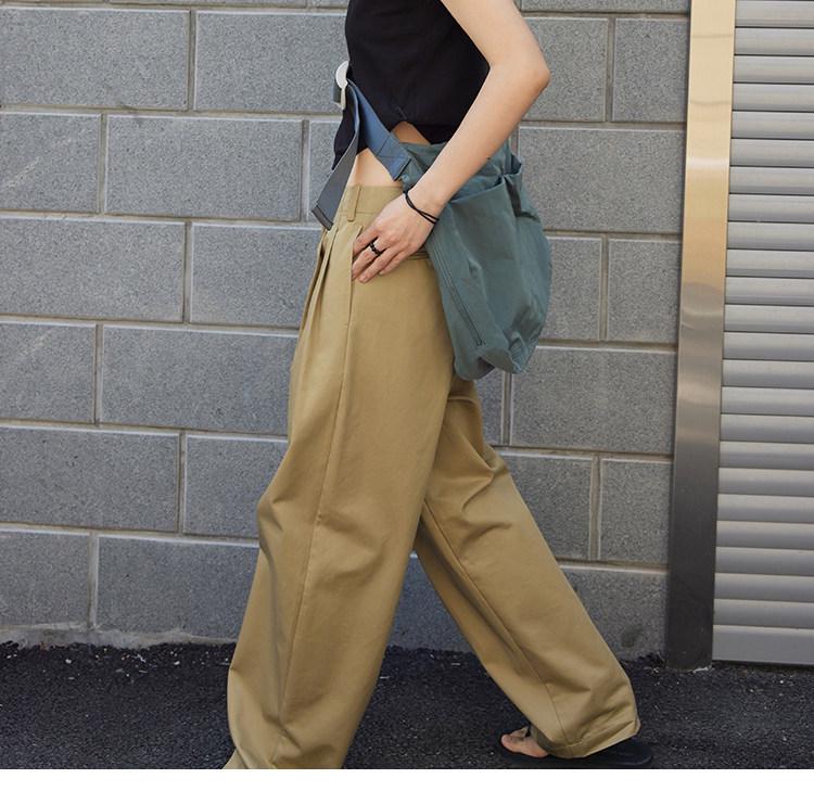 2026 New Style Women's Khaki High-Waisted Wide-Leg Drapey Casual Trousers