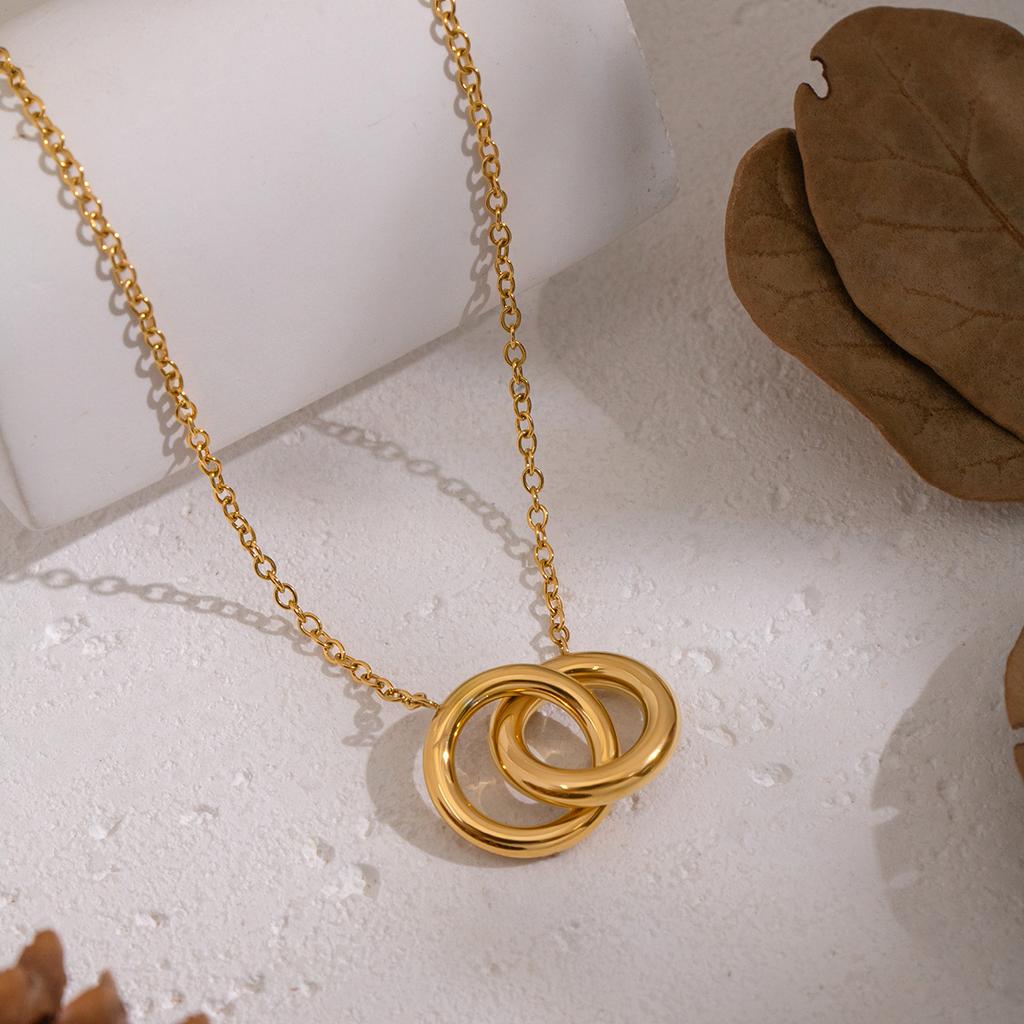 Yori Simple Interlocking Geometric Necklace 18K Golden Plated Stainless Steel Spring Summer Jewelry Waterproof