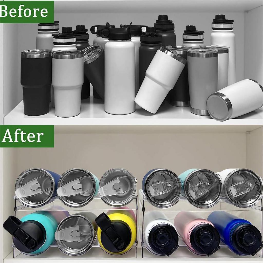 2/3/4 Layer Water Bottle Clear Storage Rack Stackable Wine Bottle Holder Cup Organizer for Kitchen Cabinet Countertop Fridge
