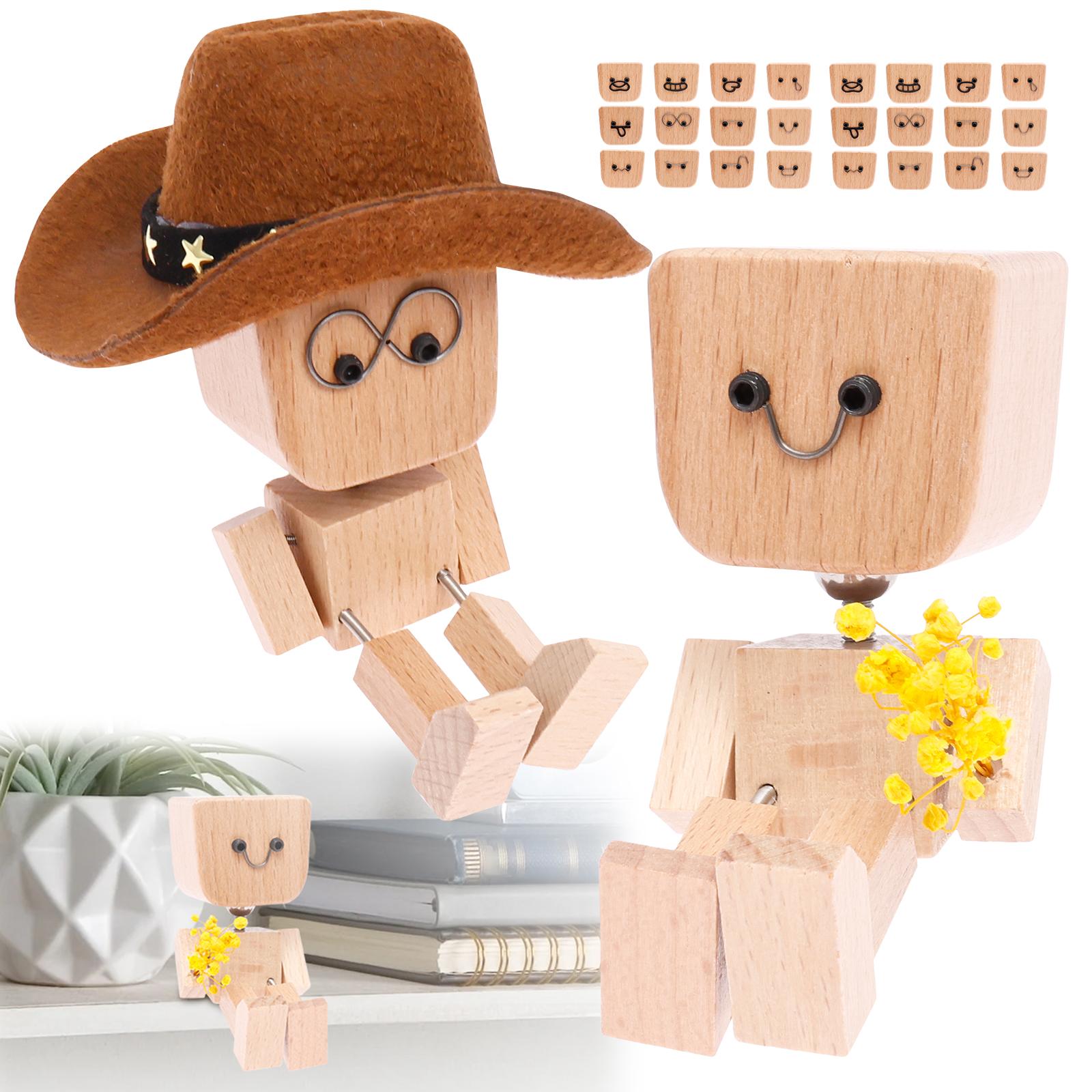 

2Pcs Shaking Wooden Man Figurine Small Ornaments Car Decoration Leg-swinging Robot Car Interior Cute Wood Good Gifts Accessories
