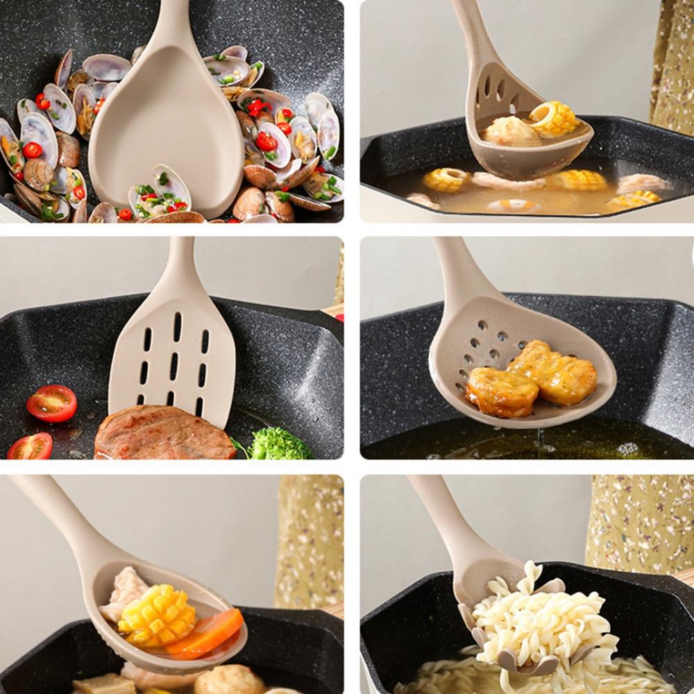 Silicone Cooking Utensil Wooden Handle Brush Ladle Pasta Colander Heat-resistant Non-Stick Leaking Spoon Cookware Kitchen Tool