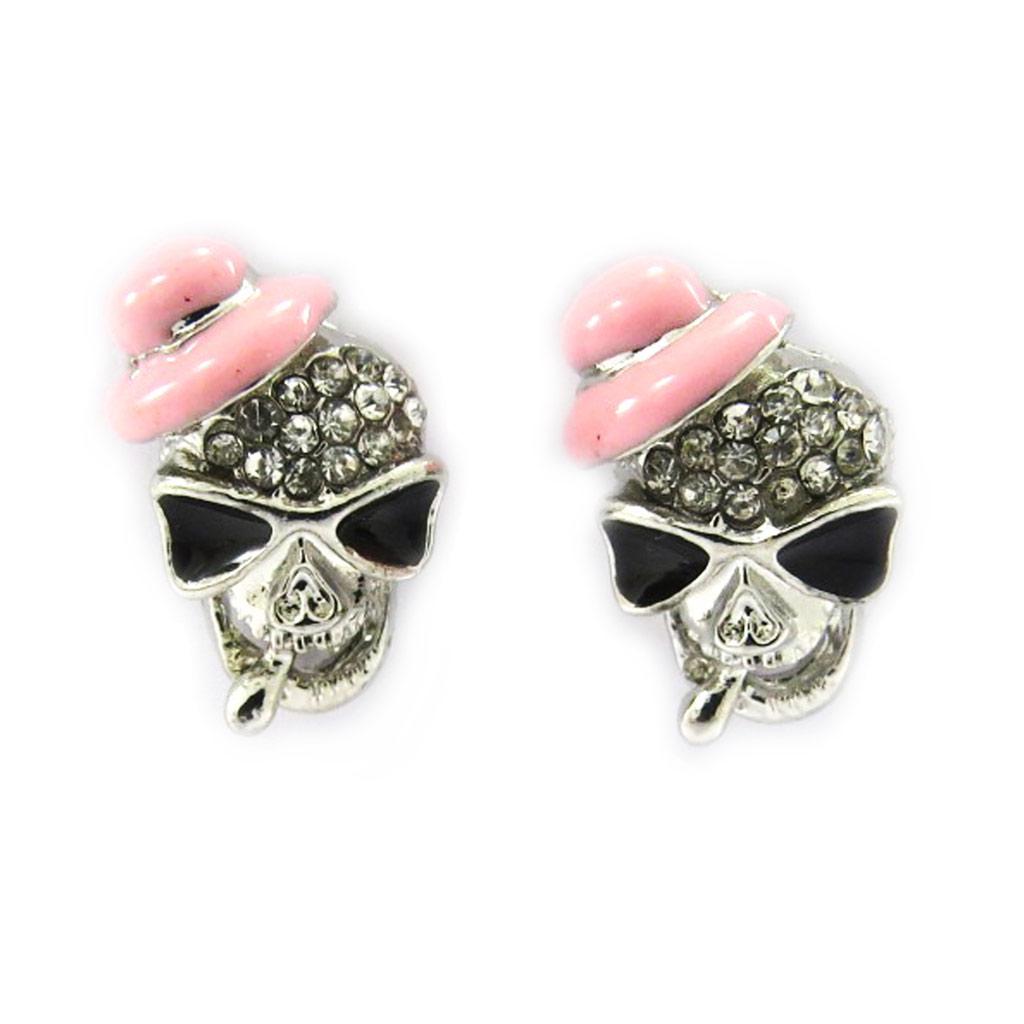 Les Trésors De Lily [L6426] - Silver Pink 'Skull' Designer Earrings