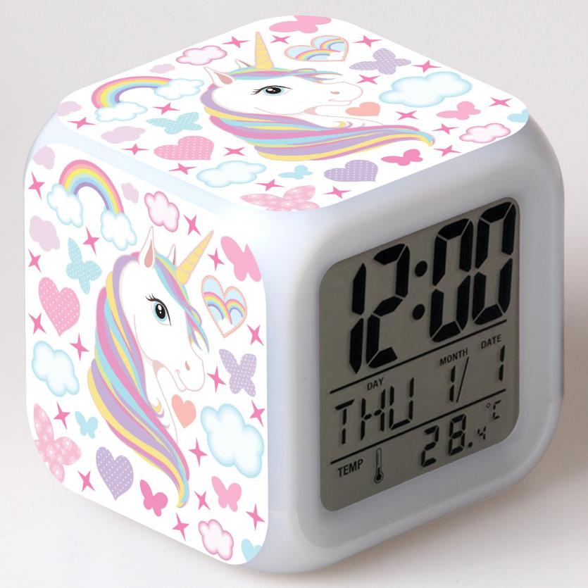 Discoloration Unicorn Alarm Clock Creative Night Light Led Digital Alarm Clocks Student Desk Clock Children's Gifts