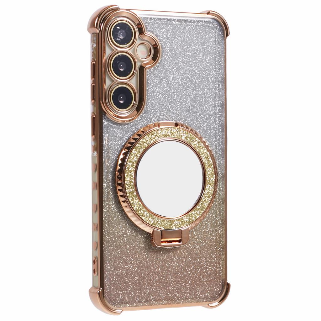 For Samsung Galaxy A35 5G Case TPU Glitter Phone Cover with Kickstand and Mirror