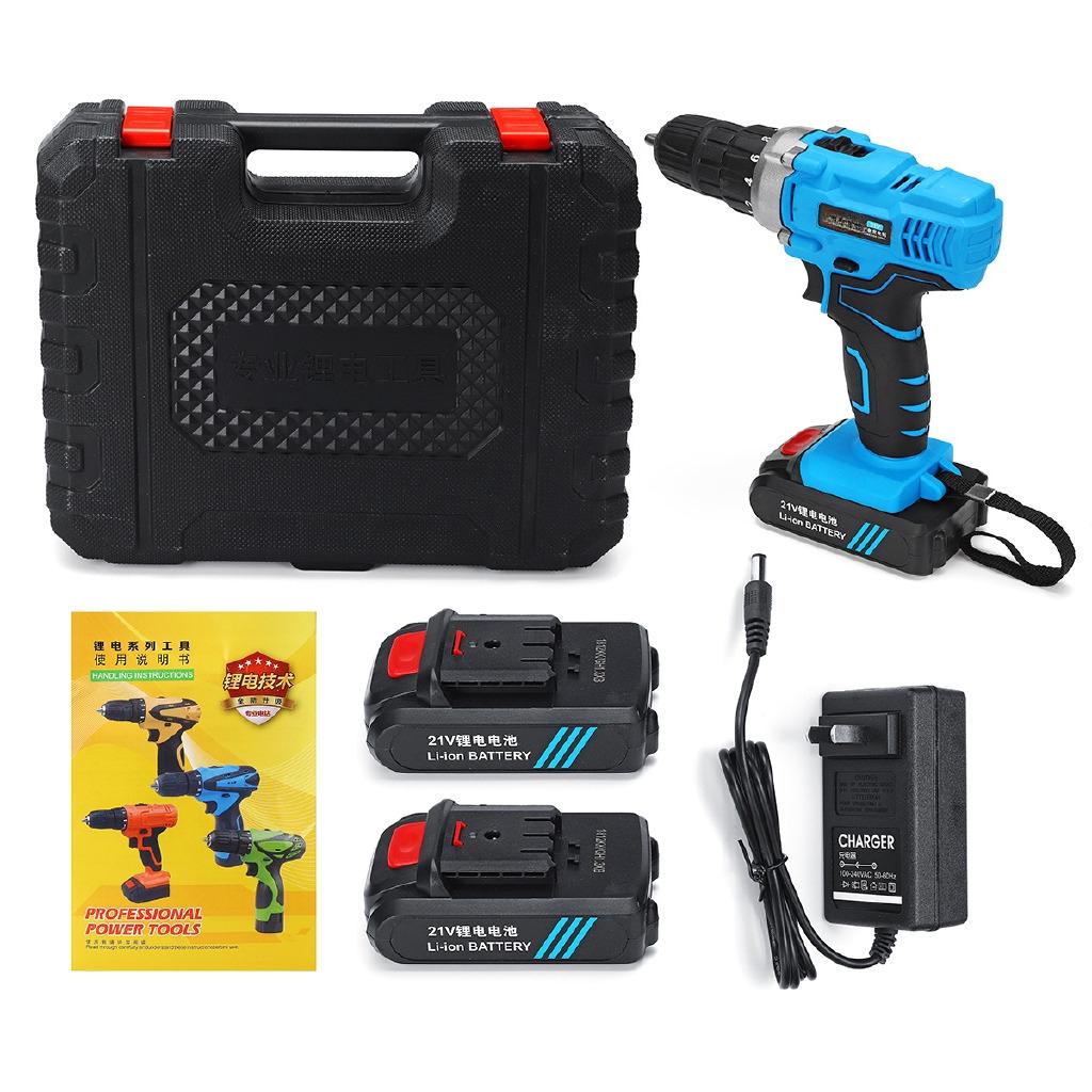 2200RPM Rechargable Double Speed Electric Screwdriver Kit 6500mAh Li-Ion 2Battery Electric Cordless Drill Power Tool 21V