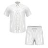 S-3XL Men Waterproof Training Outfit Short Sleeve Front Button Collared T-Shirt and Elastic Waistband Built-in Boxer Briefs for Wrestling Swim Gym