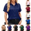 Silk Blouse For Women Short Sleeve Satin Button Down Shirts Casual Loose V-Neck Business Work Tunic Top