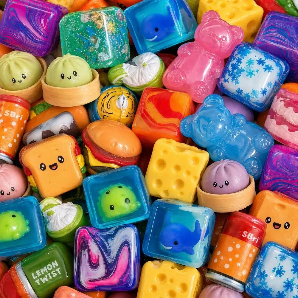 1Pc Random Style Squishy Toy Blind Box  Soft Slow-Rising Taba Stress Relief Fidget Toy Cute Food & Animal Design Square