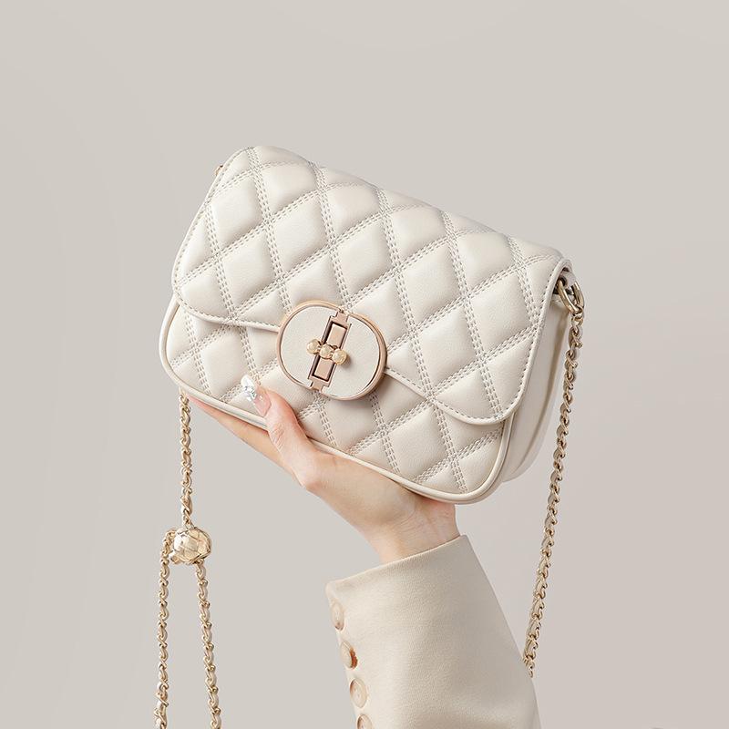 Bag New Leather Summer Small Bag Crossbody Bag Women s Bag Premium Light Luxury Rhombus Chain Bag грязно-белый