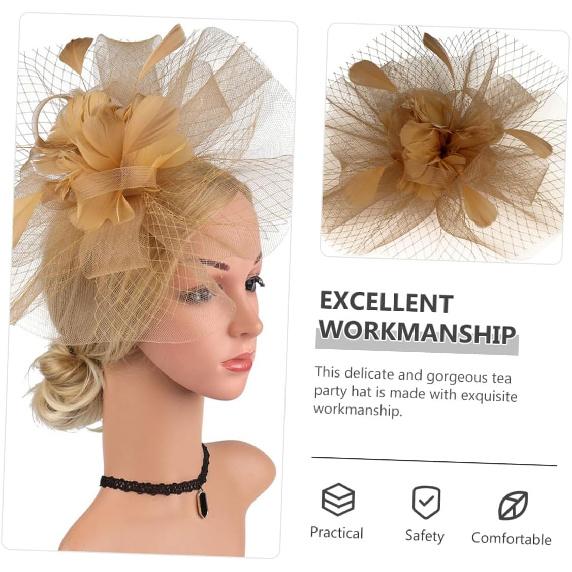 Milisten Fascinator Hat and Headband Mesh Cocktail Hair Clip for Women, Gold Color Wedding and Tea Party Special Occasion Accessory