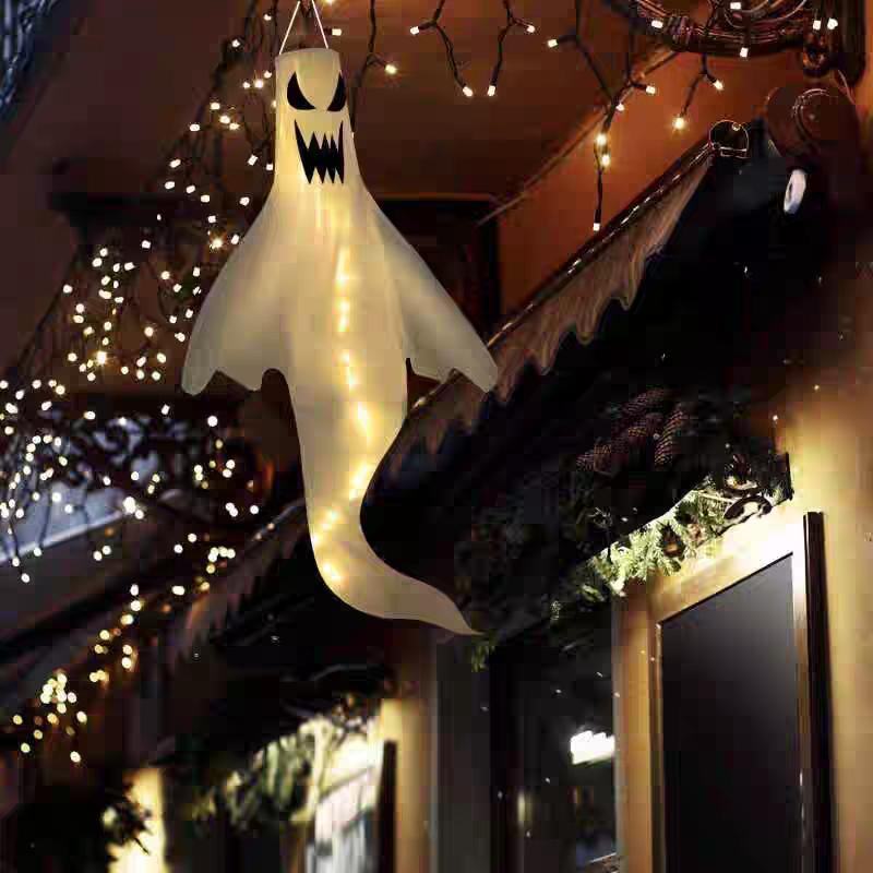 Halloween Ghost Windsocks With Led Lights Glowing White Ghosts Spooky Hanging Ornaments Outdoor Indoor Halloween Decorations