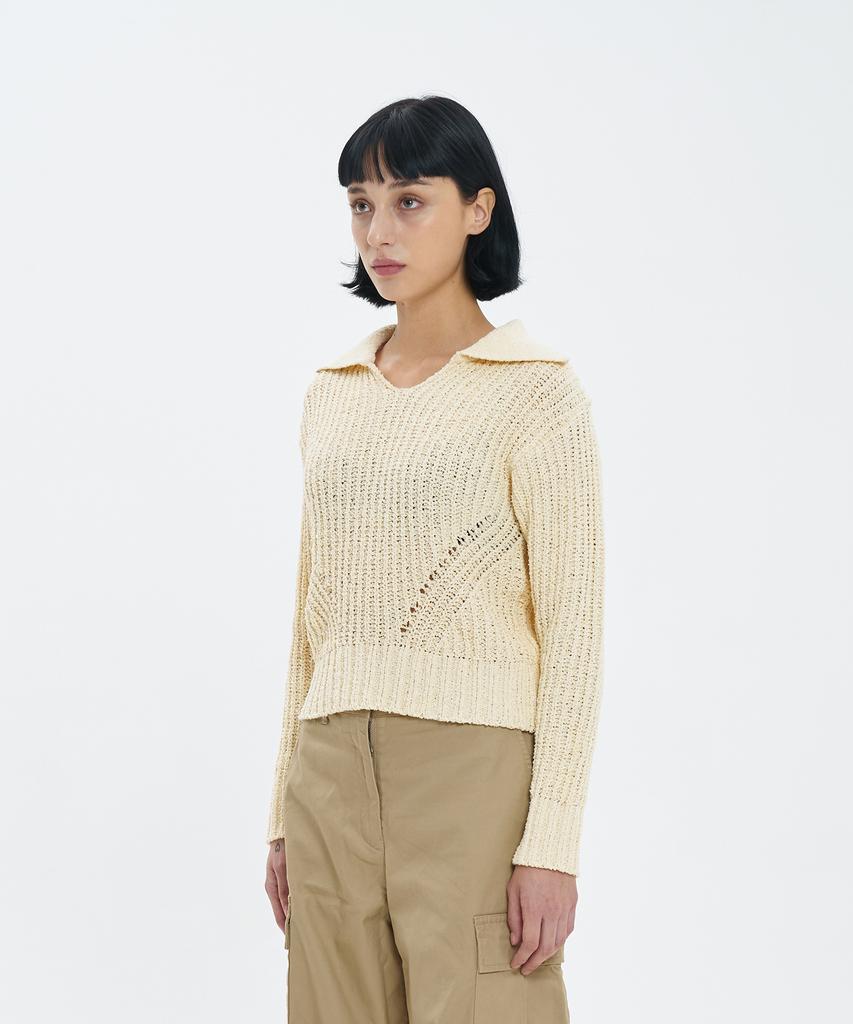 BLOND9 Volume Open Collar Boucle Knit_Ivory