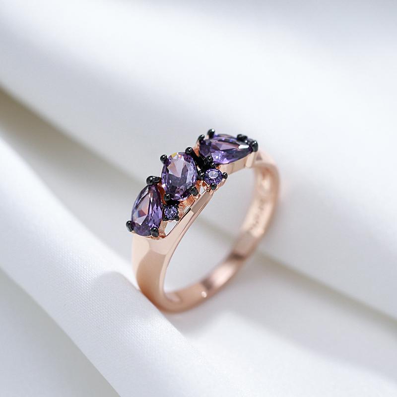 Luxury Purple Natural Zircon Ring For Women  Rose Gold And Black Plating Vintage Wedding Party Daily Fine Jewelry