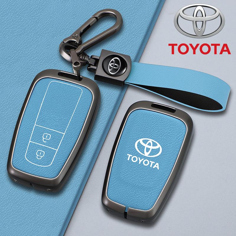 For Toyota Prius Camry Corolla CHR C-HR RAV4 Land Cruiser Prado Alloy Leather Car Key Case Cover Shell Fob Keychain Accessories