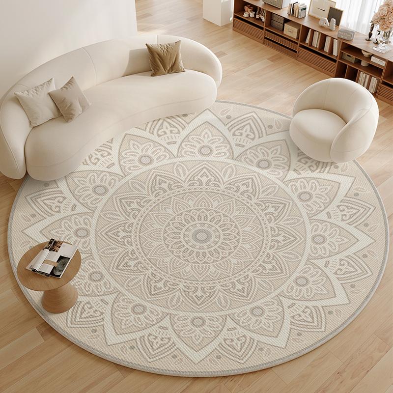 Minimalist Living Room Decoration Round Carpet Large Area Anti-slip Lounge Rug French Style Rugs for Bedroom Thick Washable Mat