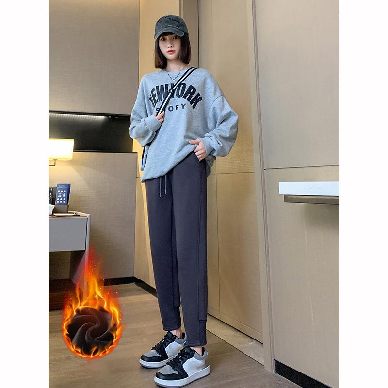 Pantaloni de damă căptușiți cu fleece, toamnă-iarnă, croială largă, îngroșați, casual, îmbrăcăminte exterioară caldă